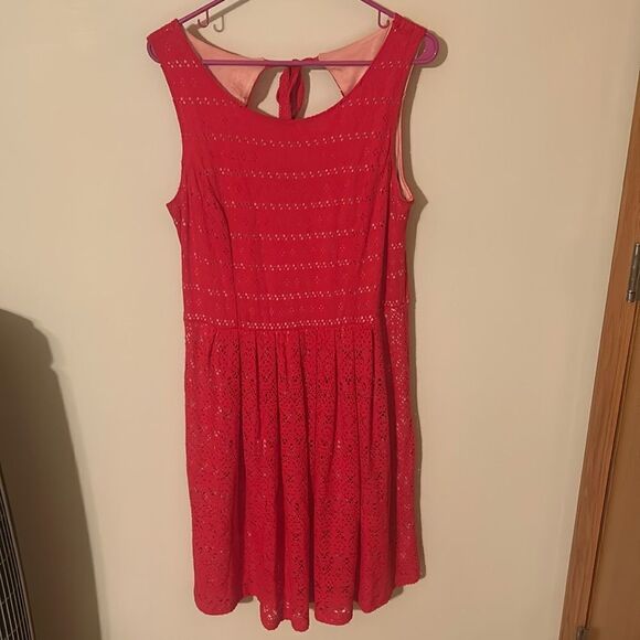 Anthropologie Valentine’s Day mini sleeveless dress eyelet crochet red large - Picture 1 of 7